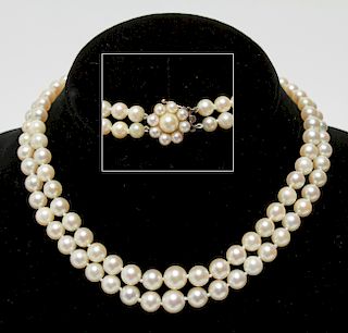 14K Gold Double Strand Pearl Choker / Necklace