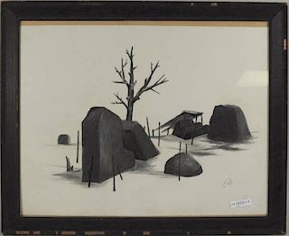 Karl Eugene Fortess "Landscape" Charcoal/Ink