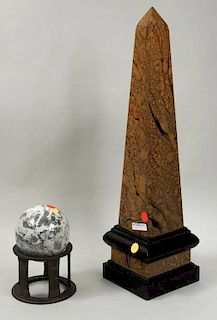 Marble Ball/Stand & Faux Marbleized Obelisk