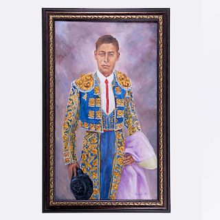 Ramón Reveles (México 1925-) Torero en traje de luces. Óleo sobe tela. Firmado. Enmarcado. 105 x 60 cm