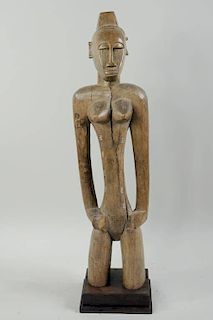 African Carved Wood Female Figure On Stand