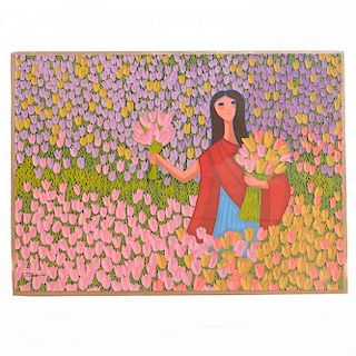 Trinidad Osorio. "Karen en campo de tulipanes". Firmada en el ángulo inferior derecha. Serigrafía 70/200.
