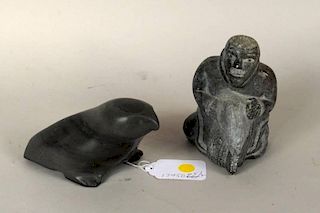 Two Inuit Stone Carvings, Bird & Man/Fish