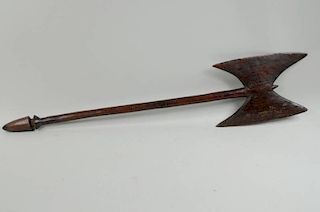 African Carved Wood Axe Form Club
