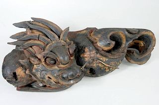 Asian Carved Wood Parcel Gilt Dragon Ornament