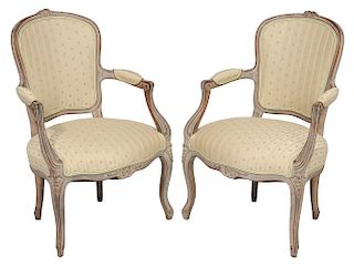 Pair Louis XV Style Carved and Silk
