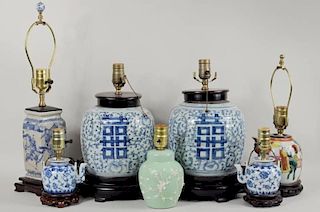 Seven Asian Porcelain Lamps