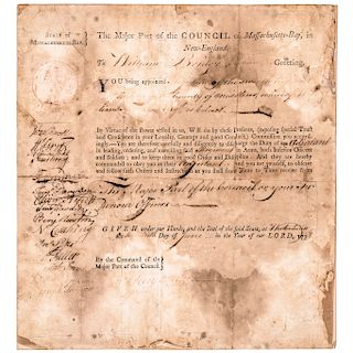 1778 Revolutionary War Mass Militia Appointment at Watertown with Minuteman Seal