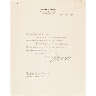 BERNARD M. BARUCH 1954 Letter To Manhattan Project General Leslie Groves