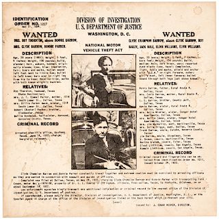 1934 Official BONNIE PARKER + CLYDE BARROW OFFICIAL WANTED POSTER