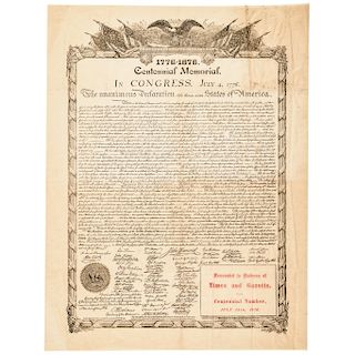 1874 Copywrited Engraved 1776-1876 Declaration of Independence Centennial Poster