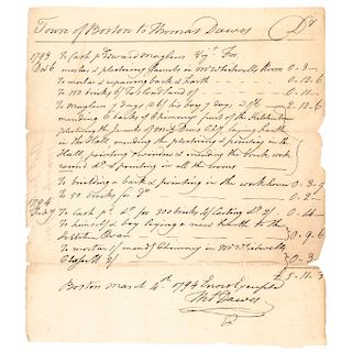 1794 Colonel Thomas Dawes Document Signed, Boston, MA Architect-Designer-Builder