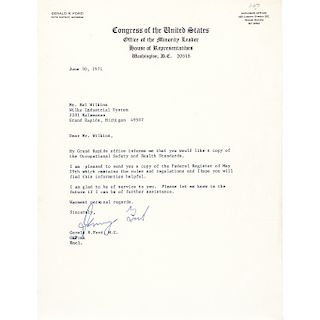 House Minority Leader GERALD R. FORD Sends a Copy of the New OSHA Act