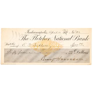 April 1900 BENJAMIN HARRISON Signed Check While Serving As President !
