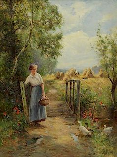 WALBOURN, Ernest. Oil on Canvas. Woman on Path