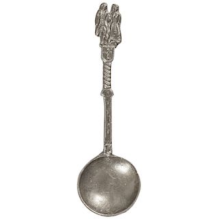c. 1630 Colonial Period Decorative Dual Figural Husband and Wife Pewter Spoon