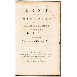 1766 Imprint: A List Who Voted Against the Bill to Repeal the American Stamp Act