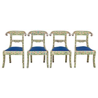 A SET OF FOUR CLOISONNÉ CHAIRS. INDIA, 20TH CENTURY. 