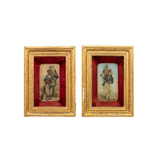 PAIR OF ZOUAVES. FRANCE, 19TH CENTURY. Oil on board. One signed: "A.V.".  Pieces: 2.