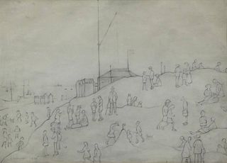 LOWRY, Laurence S. 1925 Pencil on Paper. "Beach,