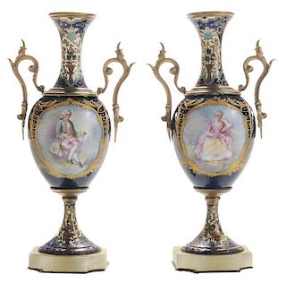 Pair Hand-Painted Sèvres-Style