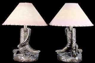 Western Cowboy Boot and Gun Belt Table Lamps