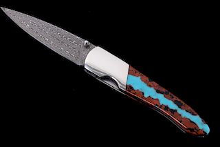 Vein Turquoise & Raindrop Damascus Knife