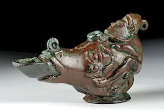 Roman Bronze Oil Lamp - Erotic Satyr on Horse