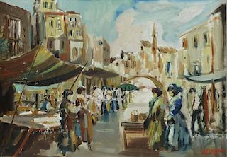 CIAPPA, V. Oil on Canvas Italian Market Scene.