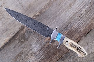 Montana Territory Knives Stag & Turquoise Damascus
