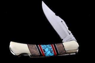 Navajo Turquoise Inlaid Buffalo Pocket Knife