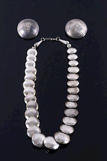 Navajo Graduated Concho Silver Necklace & Earrings