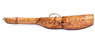 Rustic Western Tooled Leather Rifle Scabbard