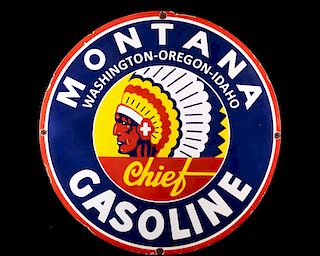 Montana Chief Gasoline Porcelain Enamel Sign