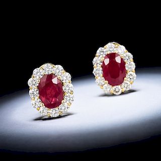 A Pair of Burmese Ruby and Diamond Earrings