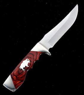 Bear & Son Silver Buffalo Inlaid Knife & Sheath