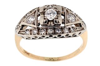 Pre-1920 Art Deco Diamond 14K Gold Ring