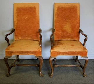BAKER. Pair of Queen Anne Style Upholstered