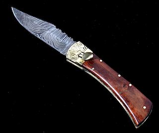 Geramn Lever Lock Damascus Switchblade Knife