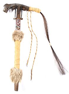 Crow Beaded Deer Jawbone & Horsehair Tomahawk