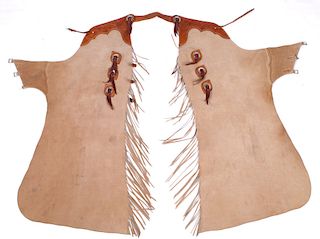 Floral Tooled Leather Western Batwing Chaps