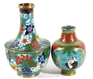 Pair of Chinese Cloisonne Bronze Enamel Vases
