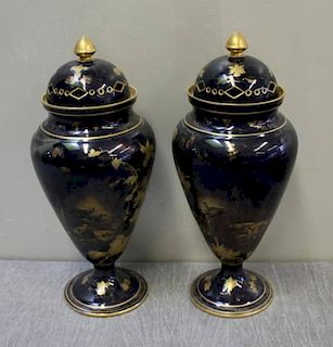 Pair of Limoges Cobalt and Gilt Paint