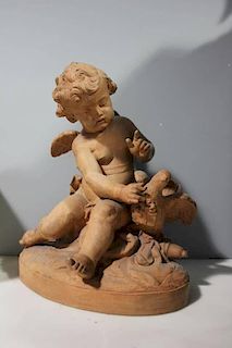 PIGALLE Signed Terracotta Cupid Sculpture.