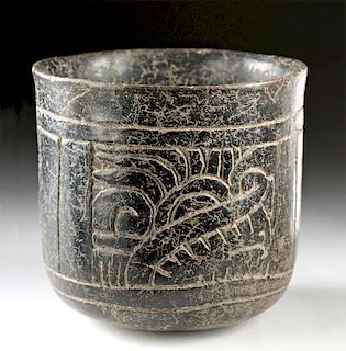 Maya Incised Brownware Cylinder Vessel