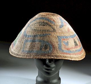Early 20th C Nuu-chah-nulth Painted Woven Bark Rain Hat