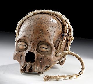 Early 20th C. Dayak Human Trophy Skull w/ Cowrie Shells