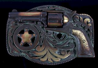 Brass Western Revolver Belt Buckle