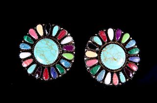 Signed Navajo Petit Point Multi-Stone Earrings