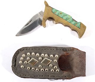 Brass Knuckles Folding Knife w/ Studded Case